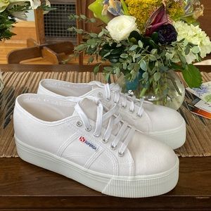 Like new White Platform Superga Shoes comes with box!